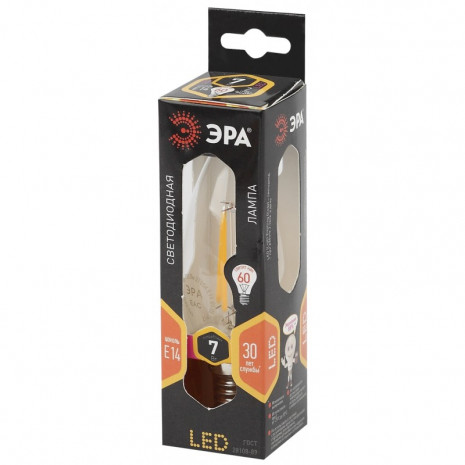 F-LED B35-7W-827-E14 ЭРА (филамент, свеча, 7Вт, тепл, E14) (10/100/2800)