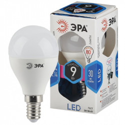 LED P45-9W-840-E14 ЭРА (диод, шар, 9Вт, нейтр, E14) (10/100/3600)