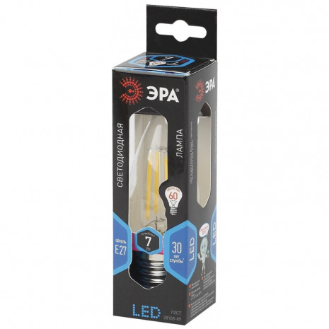 F-LED B35-7W-840-E27 ЭРА (филамент, свеча, 7Вт, нейтр, E27) (10/100/2800)