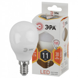LED P45-11W-827-E14 ЭРА (диод, шар, 11Вт, тепл, E14) (10/100/3600)