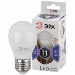 Лампа светодиодная Эра LED P45-11W-860-E27 (диод, шар, 11Вт, хол, E27)
