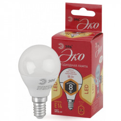 ECO LED P45-8W-827-E14 ЭРА (диод, шар, 8Вт, тепл, E14) (10/100/4200)