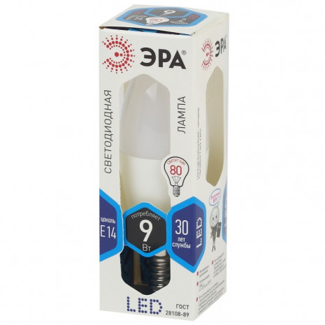 LED B35-9W-840-E14 ЭРА (диод, свеча, 9Вт, нейтр, E14) (10/100/3500)