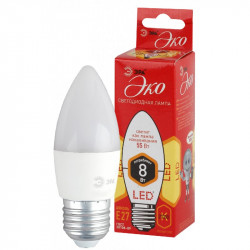 ECO LED B35-8W-827-E27 ЭРА (диод, свеча, 8Вт, тепл, E27) (10/100/3500)
