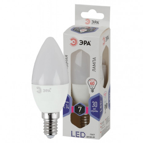 LED B35-7W-860-E14 ЭРА (диод, свеча, 7Вт, хол, E14) (10/100/3500)