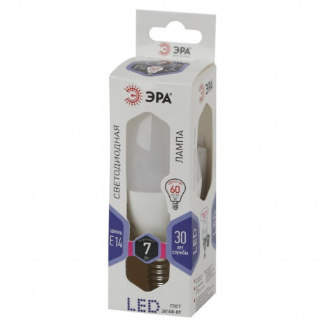 LED B35-7W-860-E14 ЭРА (диод, свеча, 7Вт, хол, E14) (10/100/3500)