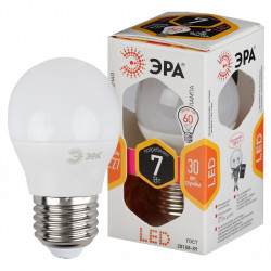 LED P45-7W-827-E27 ЭРА (диод, шар, 7Вт, тепл, E27), (10/100/3600)