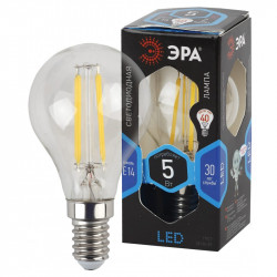 F-LED P45-5W-840-E14 ЭРА (филамент, шар, 5Вт, нейтр, E14) (25/50/3000)