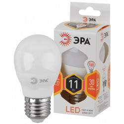 LED P45-11W-827-E27 ЭРА (диод, шар, 11Вт, тепл, E27) (10/100/3000)
