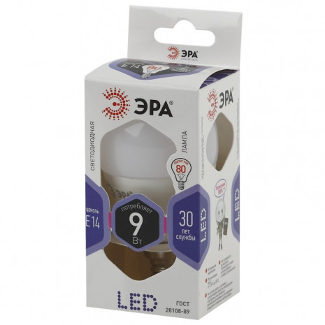 LED P45-9W-860-E14 ЭРА (диод, шар, 9Вт, хол, E14) (10/100/3600)