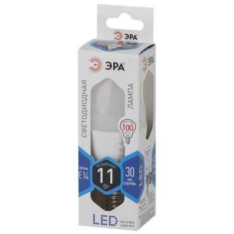 LED B35-11W-840-E14 ЭРА (диод, свеча, 11Вт, нейтр, E14) (10/100/3500)