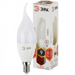 LED BXS-9W-827-E14 ЭРА (диод, свеча на ветру, 9Вт, тепл, E14) (10/100/2100)