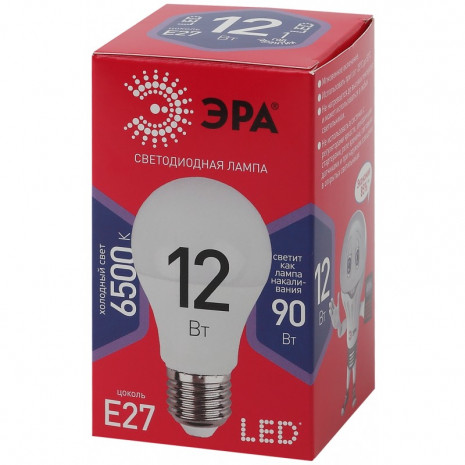 LED A60-12W-865-E27 R ЭРА (диод, груша, 12Вт, хол, E27) (10/100/1500)