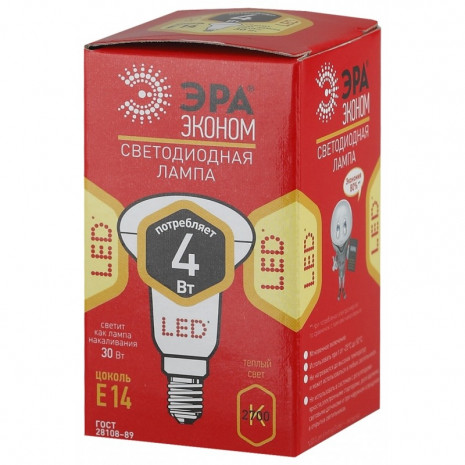 ECO LED R39-4W-827-E14 ЭРА (диод, рефлектор, 4Вт, тепл, E14) (10/100/4900)