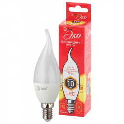 ECO LED BXS-10W-827-E14 ЭРА (диод, свеча на ветру, 10Вт, тепл, E14) (10/100/2800)