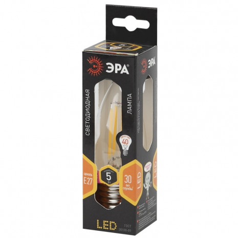 F-LED B35-5W-827-E27 ЭРА (филамент, свеча, 5Вт, тепл, E27) (10/100/2800)