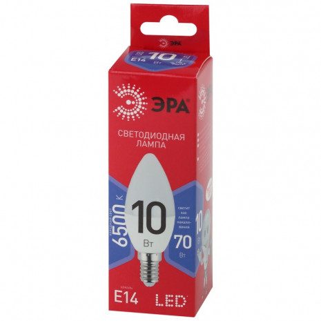 LED B35-10W-865-E14 R ЭРА (диод, свеча, 10Вт, хол, E14) (10/100/3500)