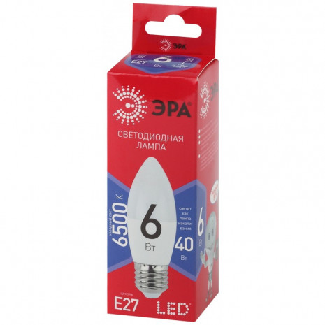 LED B35-6W-865-E27 R ЭРА (диод, свеча, 6Вт, хол, E27) (10/100/3500)