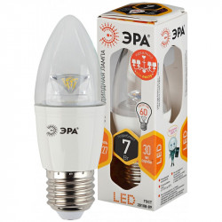 LED B35-7W-827-E27-Clear ЭРА (диод,свеча,7Вт, тепл,E27) (10/100/3500)