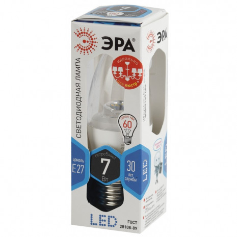LED B35-7W-840-E27-Clear ЭРА (диод,свеча,7Вт,нейтр ,E27) (10/100/3500)