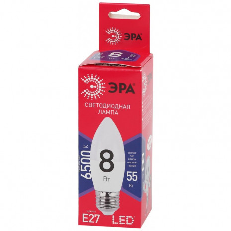 LED B35-8W-865-E27 R ЭРА (диод, свеча, 8Вт, хол, E27) (10/100/3500)