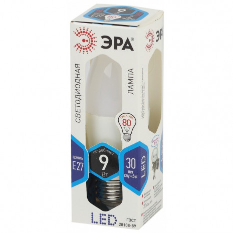LED B35-9W-840-E27 ЭРА (диод, свеча, 9Вт, нейтр, E27) (10/100/4000)