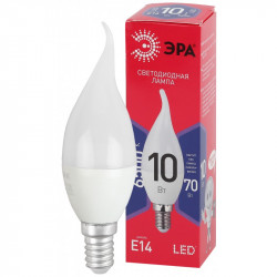 LED BXS-10W-865-E14 R ЭРА (диод, свеча на ветру, 10Вт, хол, E14) (10/100/2800)