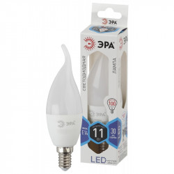 LED BXS-11W-840-E14 ЭРА (диод, свеча на ветру, 11Вт, нейтр, E14) (10/100/3600)