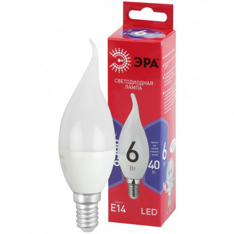 LED BXS-6W-865-E14 R ЭРА (диод, свеча на ветру, 6Вт, хол, E14) (10/100/2800)