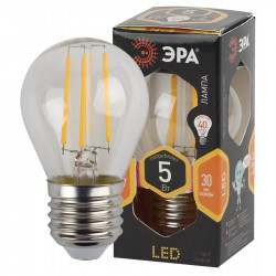 F-LED P45-5W-827-E27 ЭРА (филамент, шар, 5Вт, тепл, E27) (10/100/3600)