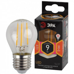 F-LED P45-9w-827-E14 ЭРА (филамент, шар, 9Вт, тепл, E14) (10/100/4000)