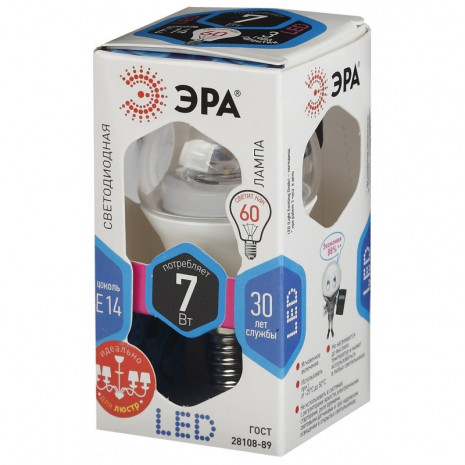LED P45-7W-840-E14-Clear ЭРА (диод,шар,7Вт,нейтр,E14) (10/100/2000)