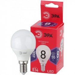 LED P45-8W-865-E14 R ЭРА (диод, шар, 8Вт, хол, E14) (10/100/3600)