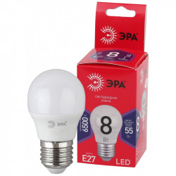 LED P45-8W-865-E27 R ЭРА (диод, шар, 8Вт, хол, E27) (10/100/3600)