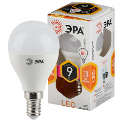 LED P45-9W-827-E14 ЭРА (диод, шар, 9Вт, тепл, E14) (10/100/3600)