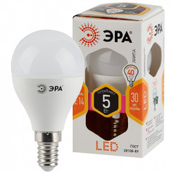 LED P45-5W-827-E14 ЭРА (диод, шар, 5Вт, тепл, E14) (10/100/3500)