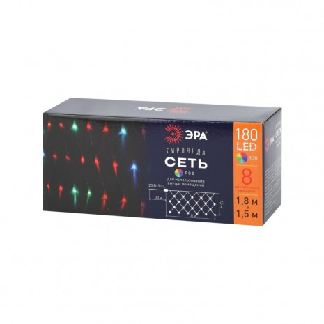 ENIS-01R ЭРА Гирлянда LED Сеть 1,8 м*1,5 м RGB 8 режимов, 220V, IP20 (60/720)