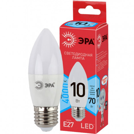 ECO LED B35-10W-840-E27 ЭРА (диод, свеча, 10Вт, нейтр, E27) (10/100/3500)