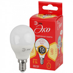 ECO LED P45-10W-827-E14 ЭРА (диод, шар, 10Вт, тепл, E14) (10/100/2800)