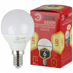 ECO LED P45-6W-827-E14 ЭРА (диод, шар, 6Вт, тепл, E14) (10/100/4000)