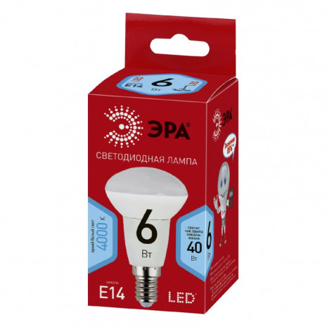 ECO LED R50-6W-840-E14 ЭРА (диод, рефлектор, 6Вт, нейтр, E14) (10/100/3600)